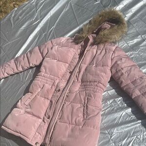 Cisone Kids Girls Pink Puffer Coat Size 12 Faux Fur Hood Winter Jacket